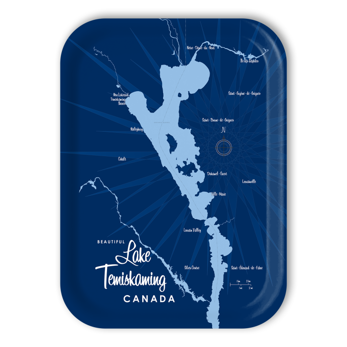 Lake Temiskaming CAN Navy birchwood decorative serving tray medium 11x8 inch by Lakebound - Trays4Us