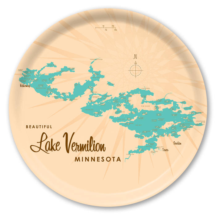 Lake Vermilion MN birchwood decorative serving tray round 15.7 inch by Lakebound - Trays4Us