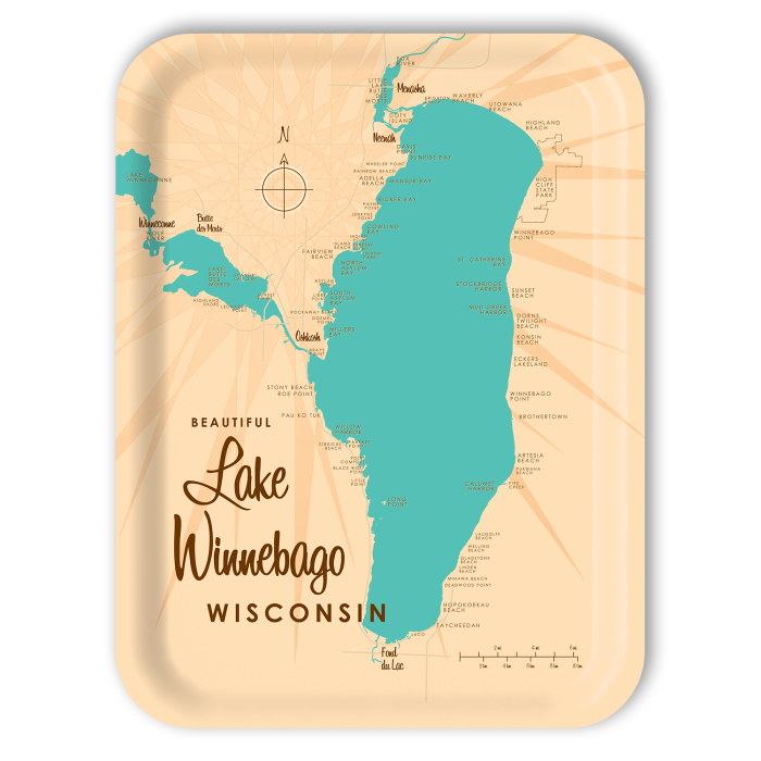 Lake Winnebago WI birchwood decorative serving tray large 16.5x12.5 inch by Lakebound - Trays4Us