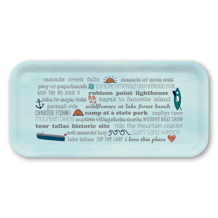 Lake Tahoe Summer Bucket List birchwood decorative serving tray Small 11x5 inch by Jennifer Smelker - Trays4Us