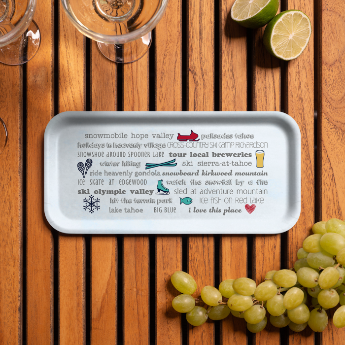 Lake Tahoe Winter Bucket List birchwood decorative serving tray Small 11x5 inch by Jennifer Smelker - Trays4Us