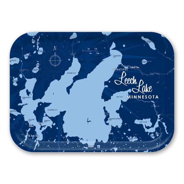 Leech Lake MN Navy birchwood decorative serving tray medium 11x8 inch by Lakebound - Trays4Us