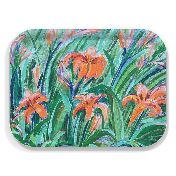 Lilies birchwood decorative serving tray medium 11x8 inch by Janet E. Cook - Trays4Us