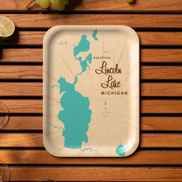 Lincoln Lake MI birchwood decorative serving tray medium 11x8 inch by Lakebound - Trays4Us