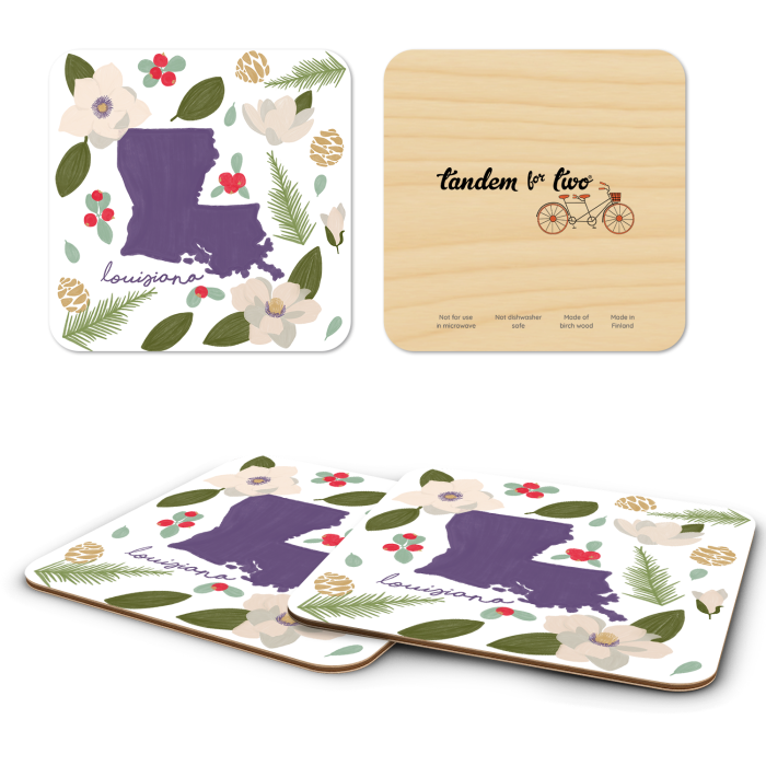 Lousiana Fresh birchwood 4x4 inch decorative coaster set by Jennifer Smelker - Trays4Us