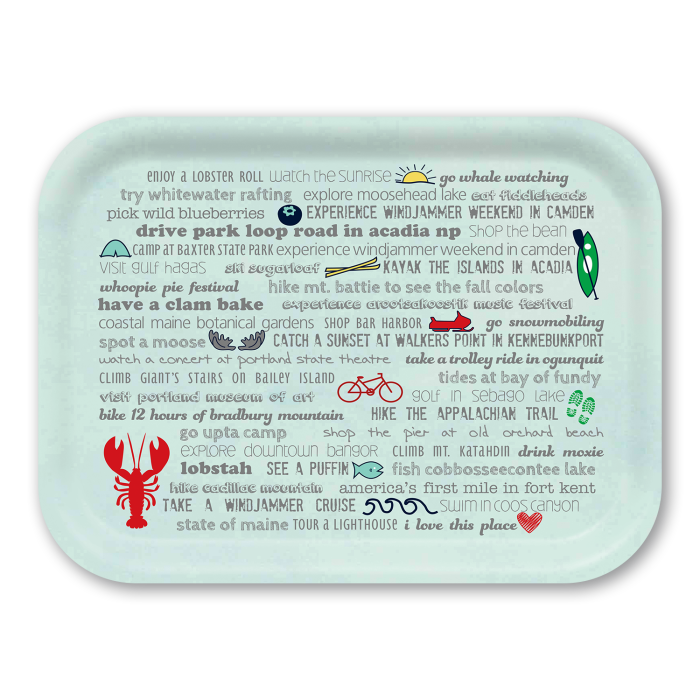 Maine  Bucket List birchwood decorative serving tray medium 11x8 inch by Jennifer Smelker - Trays4Us