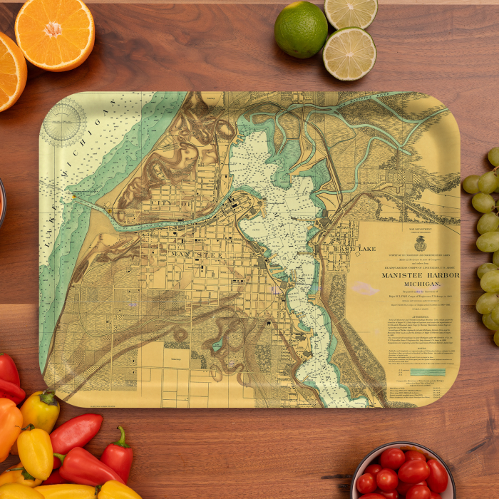 Manistee 1911 birchwood decorative serving tray large 16.5x12.5 inch by NOAA Nautical - Trays4Us