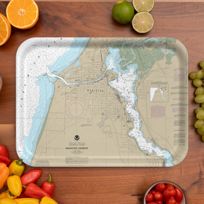 Manistee 2023 birchwood decorative serving tray large 16.5x12.5 inch by NOAA Nautical - Trays4Us