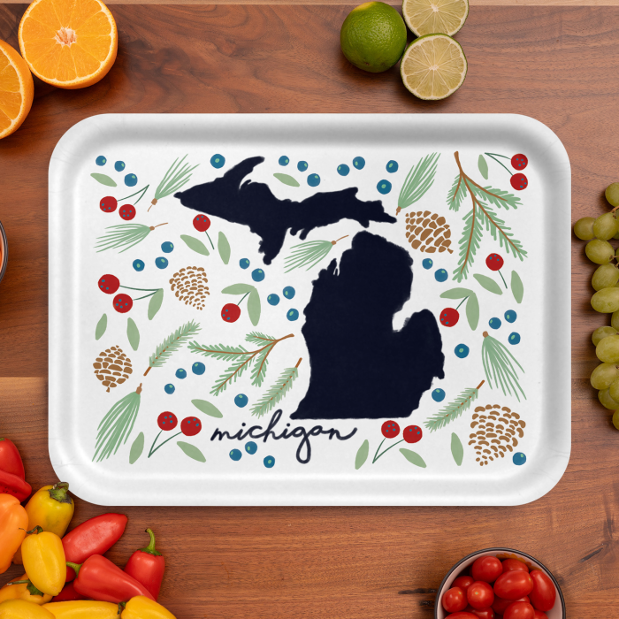 Michigan Fresh birchwood decorative serving tray large 16.5x12.5 inch by Jennifer Smelker - Trays4Us
