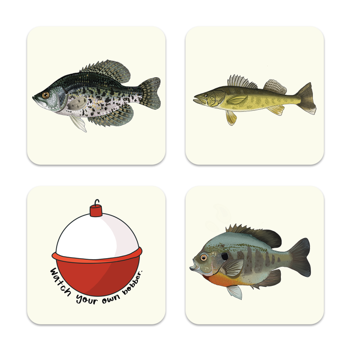 Midwest Fishing birchwood 4x4 inch decorative coaster set by Little Rocks Design - Trays4Us