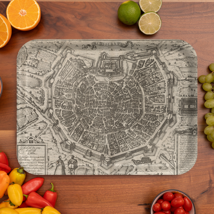 Milano 1575 birchwood decorative serving tray large 16.5x12.5 inch by Historical Map - Trays4Us