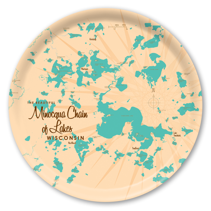 Minocqua Chain WI birchwood decorative serving tray round 15.7 inch by Lakebound - Trays4Us