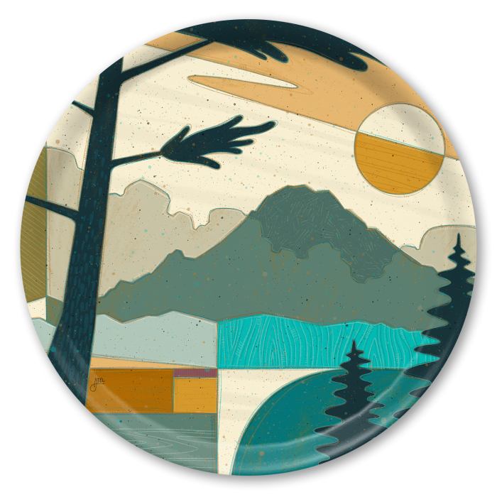 Mt Rainier birchwood decorative serving tray round 15.7 inch by Erik Abel - Trays4Us
