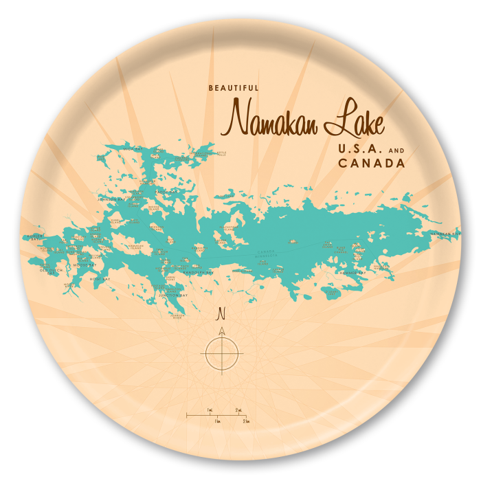 Namakan Lake MN birchwood decorative serving tray round 15.7 inch by Lakebound - Trays4Us