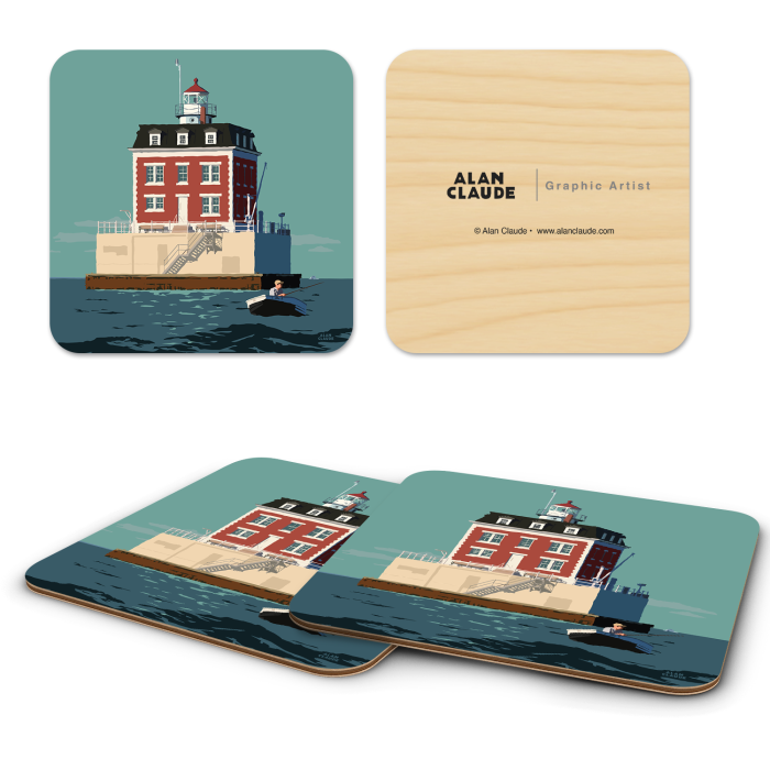 New London CT birchwood 4x4 inch decorative coaster set by Alan Claude - Trays4Us