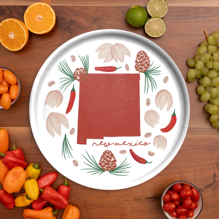 New Mexico Fresh birchwood decorative serving tray round 15.7 inch by Jennifer Smelker - Trays4Us