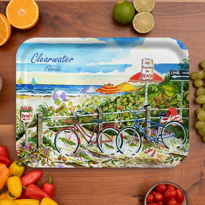 No Bikes On Beach Name-drop birchwood decorative serving tray large 16.5x12.5 inch by Donna Elias - Trays4Us