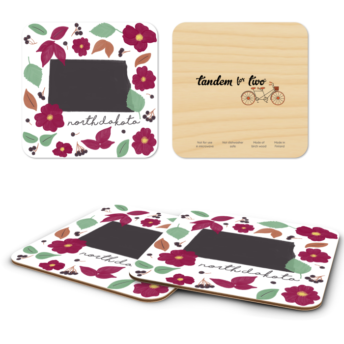 North Dakota Fresh birchwood 4x4 inch decorative coaster set by Jennifer Smelker - Trays4Us