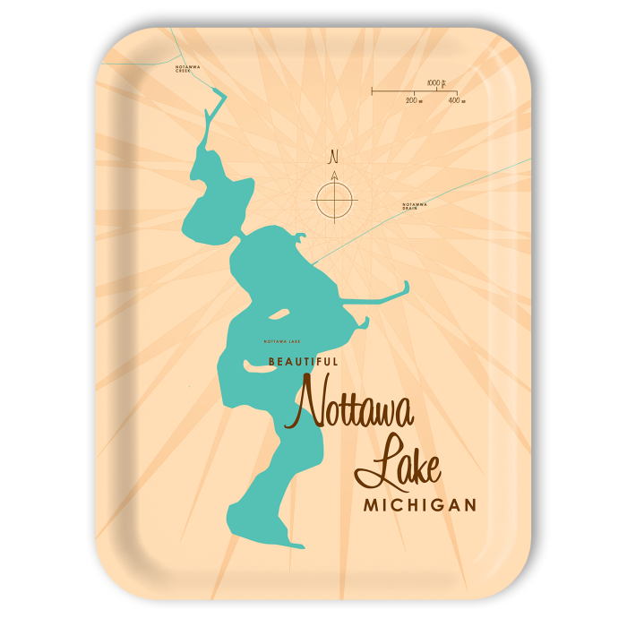 Nottawa Lake MI birchwood decorative serving tray large 16.5x12.5 inch by Lakebound - Trays4Us