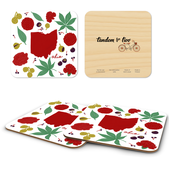 Ohio Fresh birchwood 4x4 inch decorative coaster set by Jennifer Smelker - Trays4Us