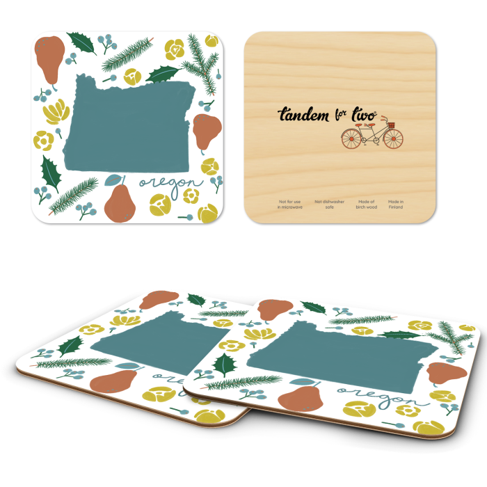Oregon Fresh birchwood 4x4 inch decorative coaster set by Jennifer Smelker - Trays4Us
