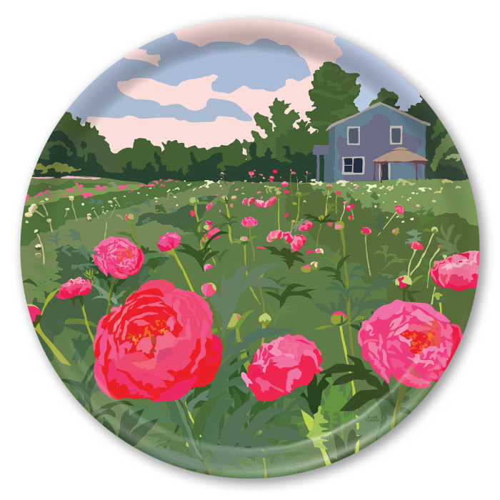 Peonies birchwood decorative serving tray round 15.7 inch by Alan Claude - Trays4Us
