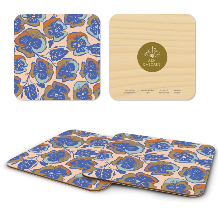Pandy Blue birchwood 4x4 inch decorative coaster set by Ashley Peggi - Trays4Us