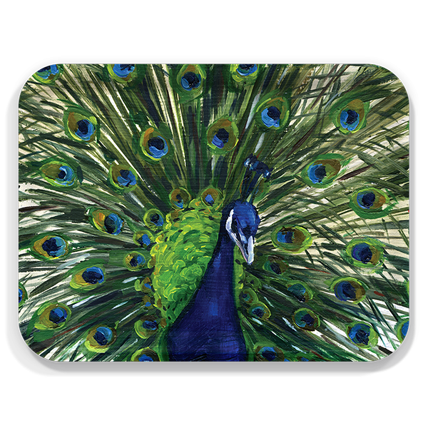 Peacock birchwood decorative serving tray large 16.5x12.5 inch by Alyssa Watters - Trays4Us
