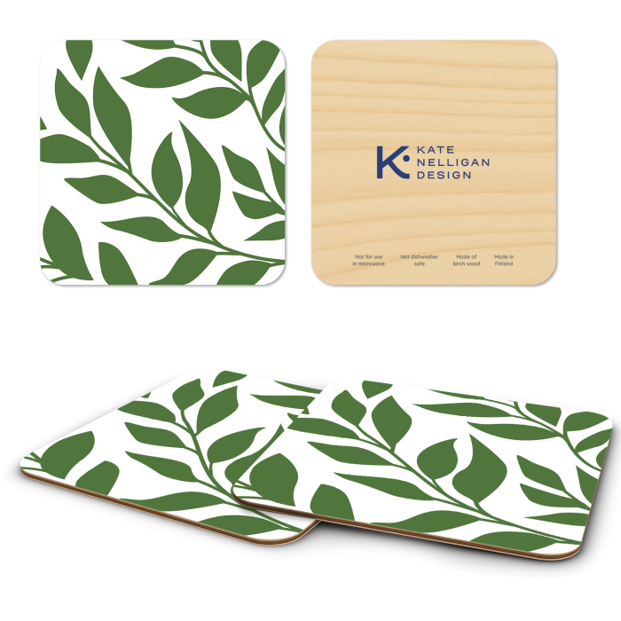 Leaves of Pear Tree birchwood 4x4 inch decorative coaster set by Kate Nelligan - Trays4Us