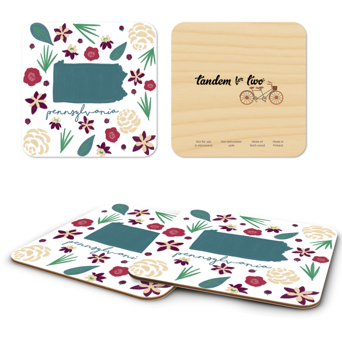 Pennsylvania Fresh birchwood 4x4 inch decorative coaster set by Jennifer Smelker - Trays4Us