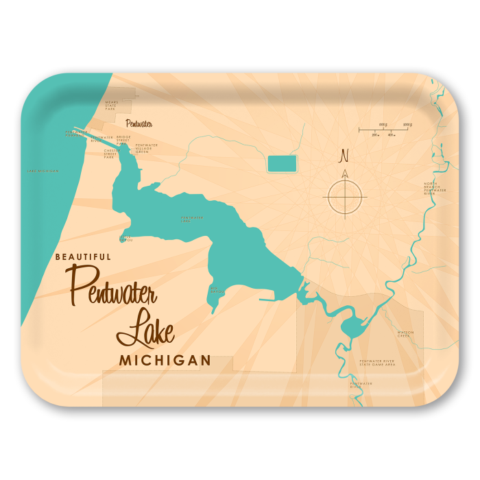 Pentwater Lake MI birchwood decorative serving tray large 16.5x12.5 inch by Lakebound - Trays4Us