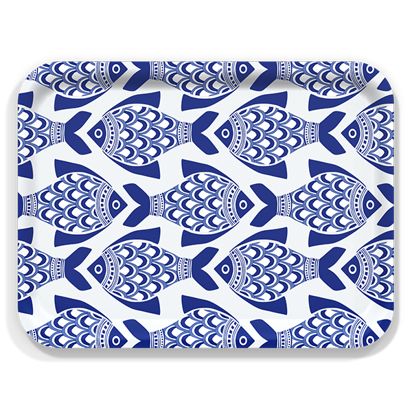 Porcelain Fish birchwood decorative serving tray large 16.5x12.5 inch by Kate Nelligan - Trays4Us