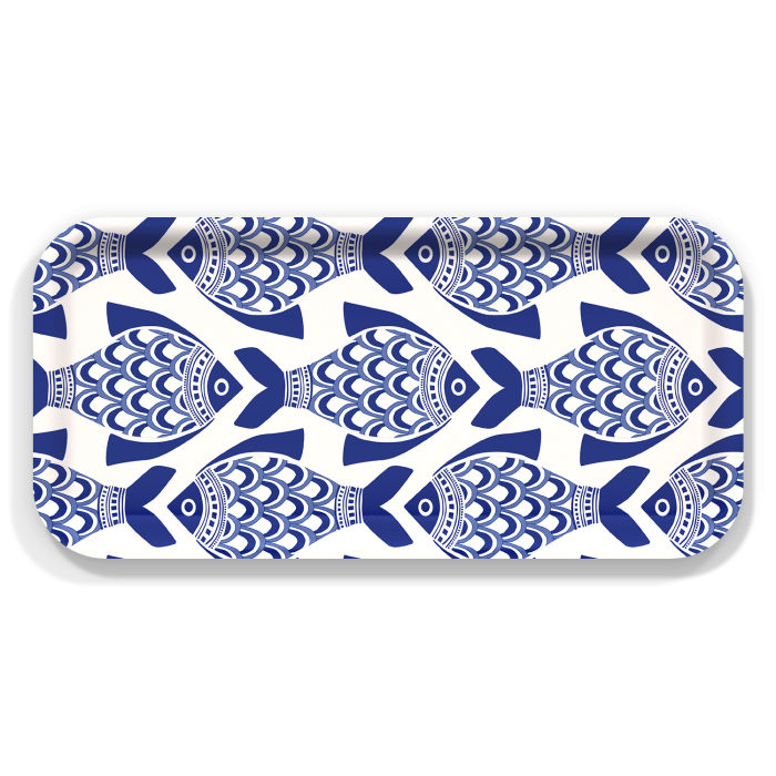 Porcelain Fish birchwood decorative serving tray Small 11x5 inch by Kate Nelligan - Trays4Us