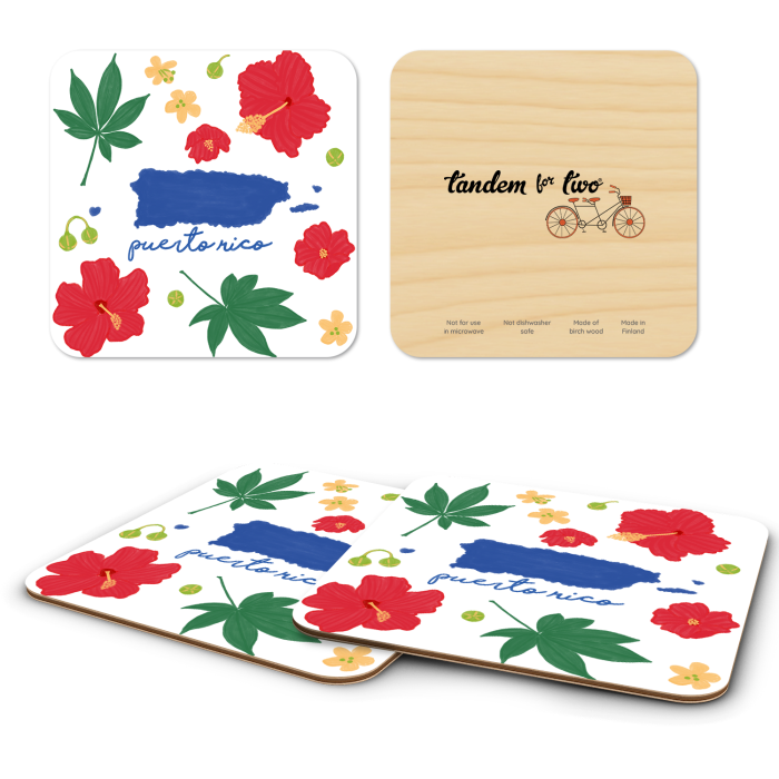 Puerto Rico Fresh birchwood 4x4 inch decorative coaster set by Jennifer Smelker - Trays4Us