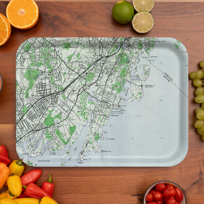Rye NY 1947 birchwood decorative serving tray large 16.5x12.5 inch by Historical Map - Trays4Us