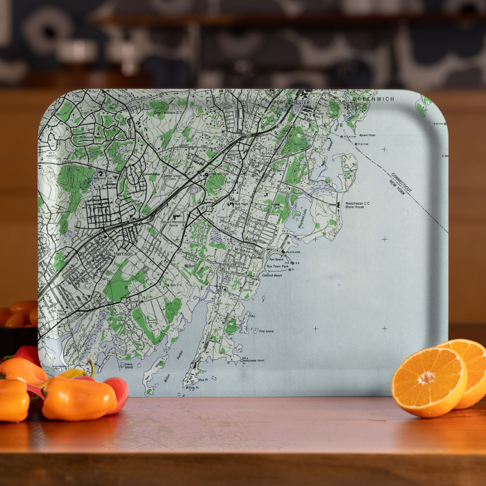 Rye NY 1947 birchwood decorative serving tray large 16.5x12.5 inch by Historical Map - Trays4Us
