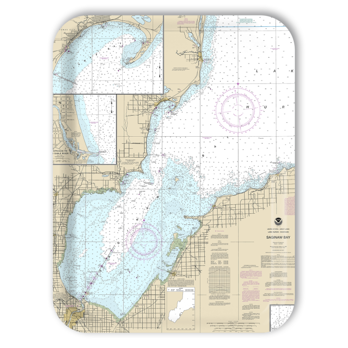 Saginaw Bay 2023 birchwood decorative serving tray large 16.5x12.5 inch by NOAA Nautical - Trays4Us