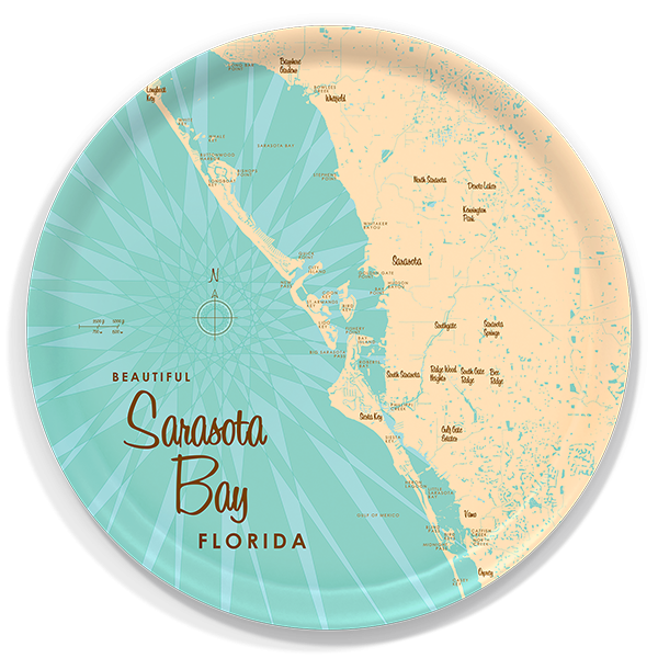 Sarasota Bay FL birchwood decorative serving tray round 15.7 inch by Lakebound - Trays4Us