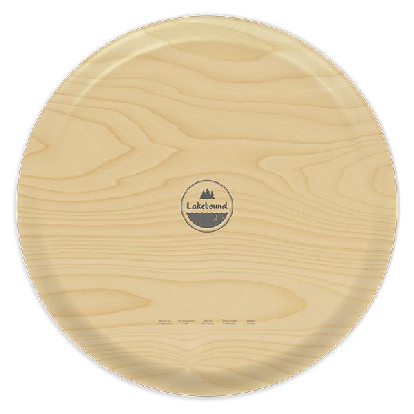 Saratoga Lake NY birchwood decorative serving tray round 15.7 inch by Lakebound - Trays4Us