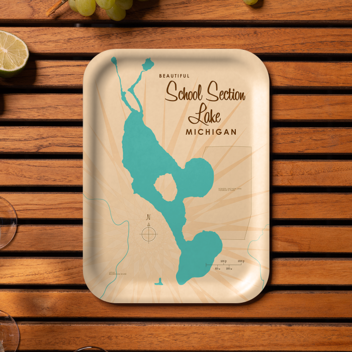 School Section Lake MI birchwood decorative serving tray medium 11x8 inch by Lakebound - Trays4Us