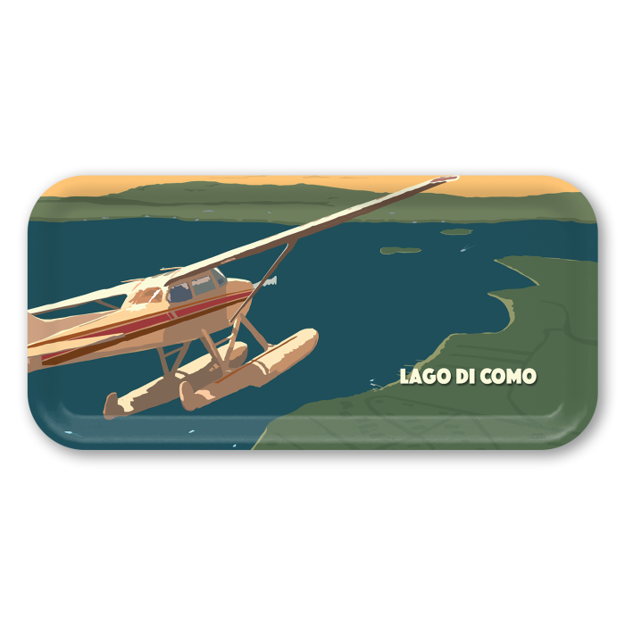 Seaplane  - Lago di Como birchwood decorative serving tray Small 11x5 inch by Alan Claude - Trays4Us