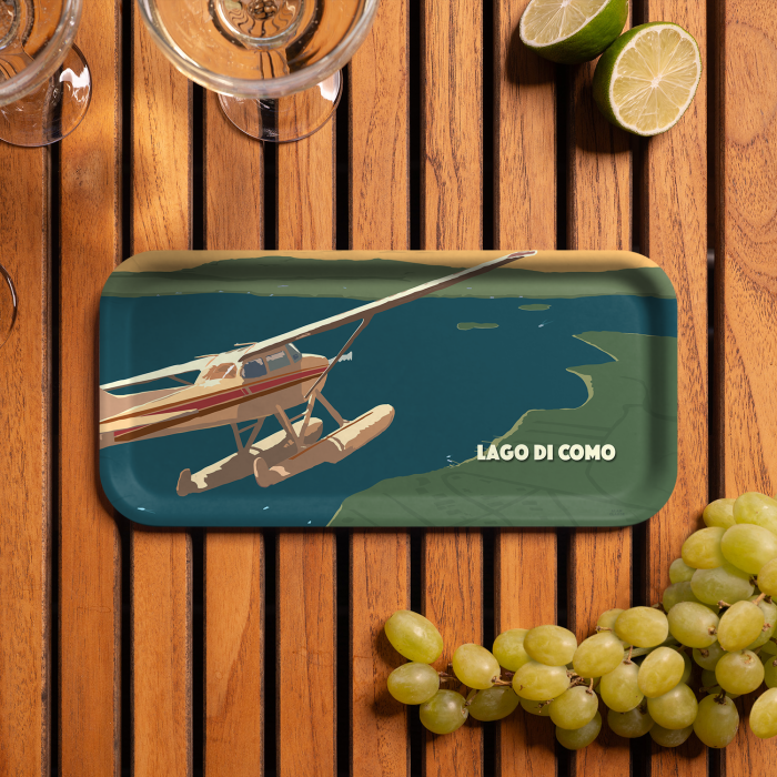 Seaplane  - Lago di Como birchwood decorative serving tray Small 11x5 inch by Alan Claude - Trays4Us