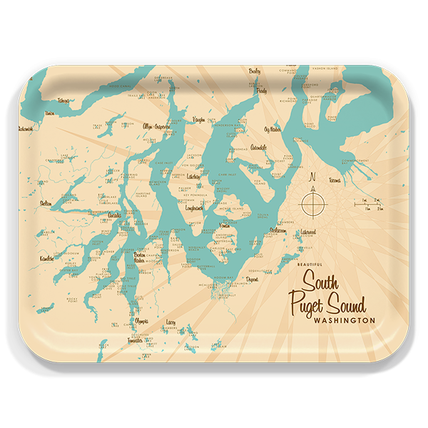 South Puget Sound WA birchwood decorative serving tray large 16.5x12.5 inch by Lakebound - Trays4Us