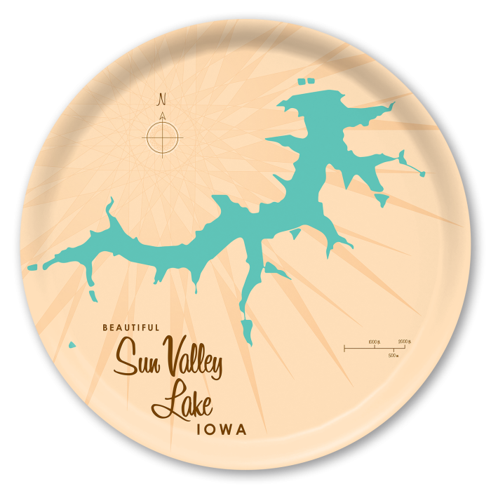 Sun Valley Lake IA birchwood decorative serving tray round 15.7 inch by Lakebound - Trays4Us