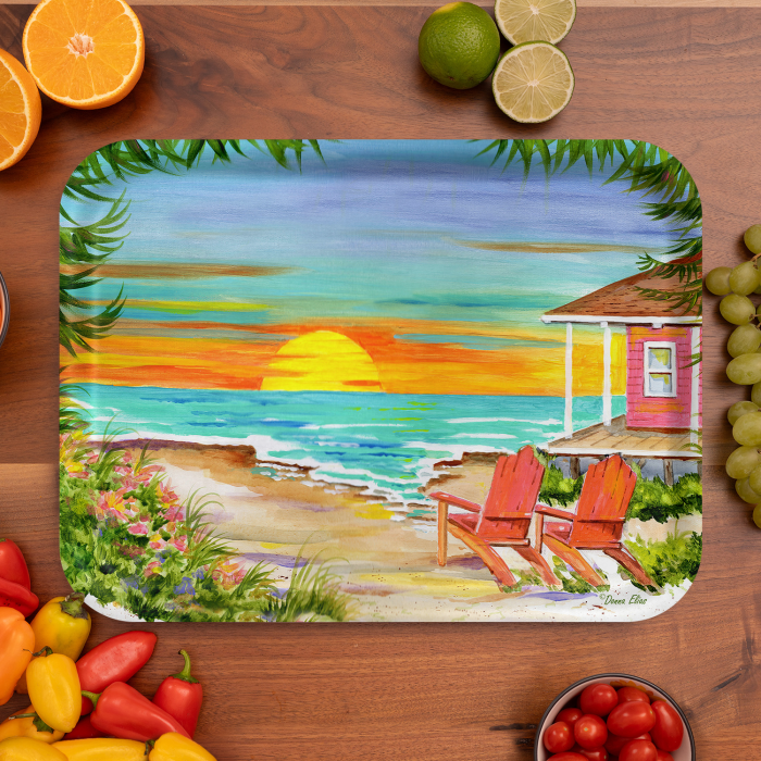 Sunset Cabin birchwood decorative serving tray large 16.5x12.5 inch by Donna Elias - Trays4Us