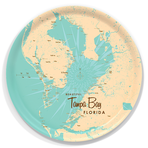 Tampa Bay FL birchwood decorative serving tray round 15.7 inch by Lakebound - Trays4Us