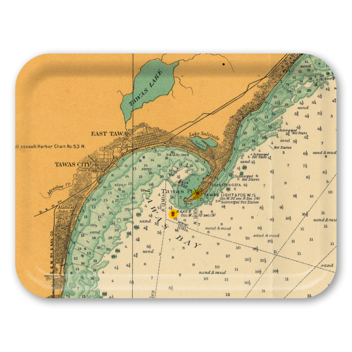 Tawas Harbor 1919 birchwood decorative serving tray large 16.5x12.5 inch by NOAA Nautical - Trays4Us