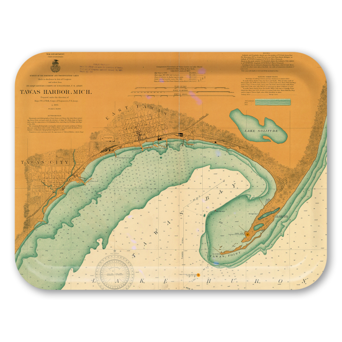 Tawas Harbor 2023 birchwood decorative serving tray large 16.5x12.5 inch by NOAA Nautical - Trays4Us