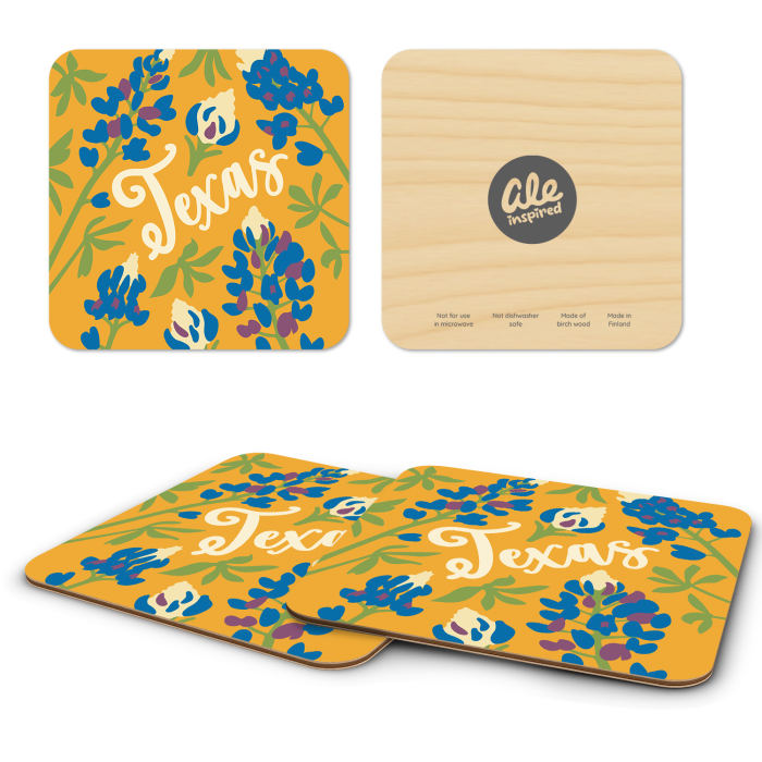 Texas Bluebonnets birchwood 4x4 inch decorative coaster set by Ale Rodriguez-Gitler - Trays4Us