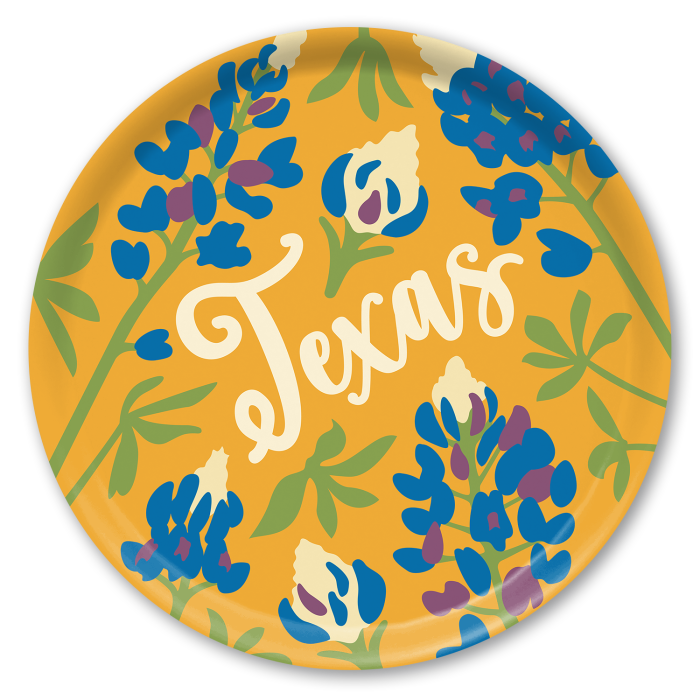 Texas Bluebonnets birchwood decorative serving tray round 15.7 inch by Ale Rodriguez-Gitler - Trays4Us